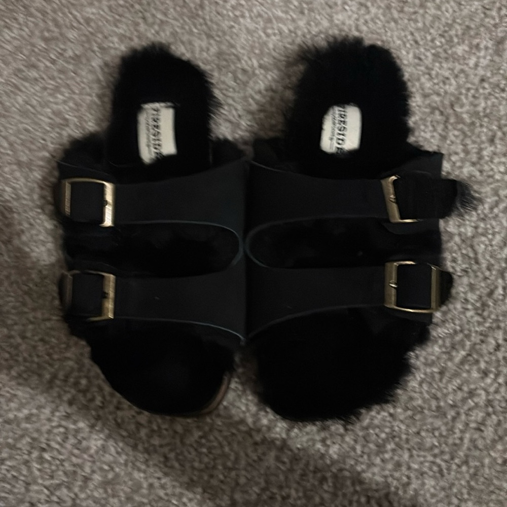 Dearfoams fireside fuzzy slides black